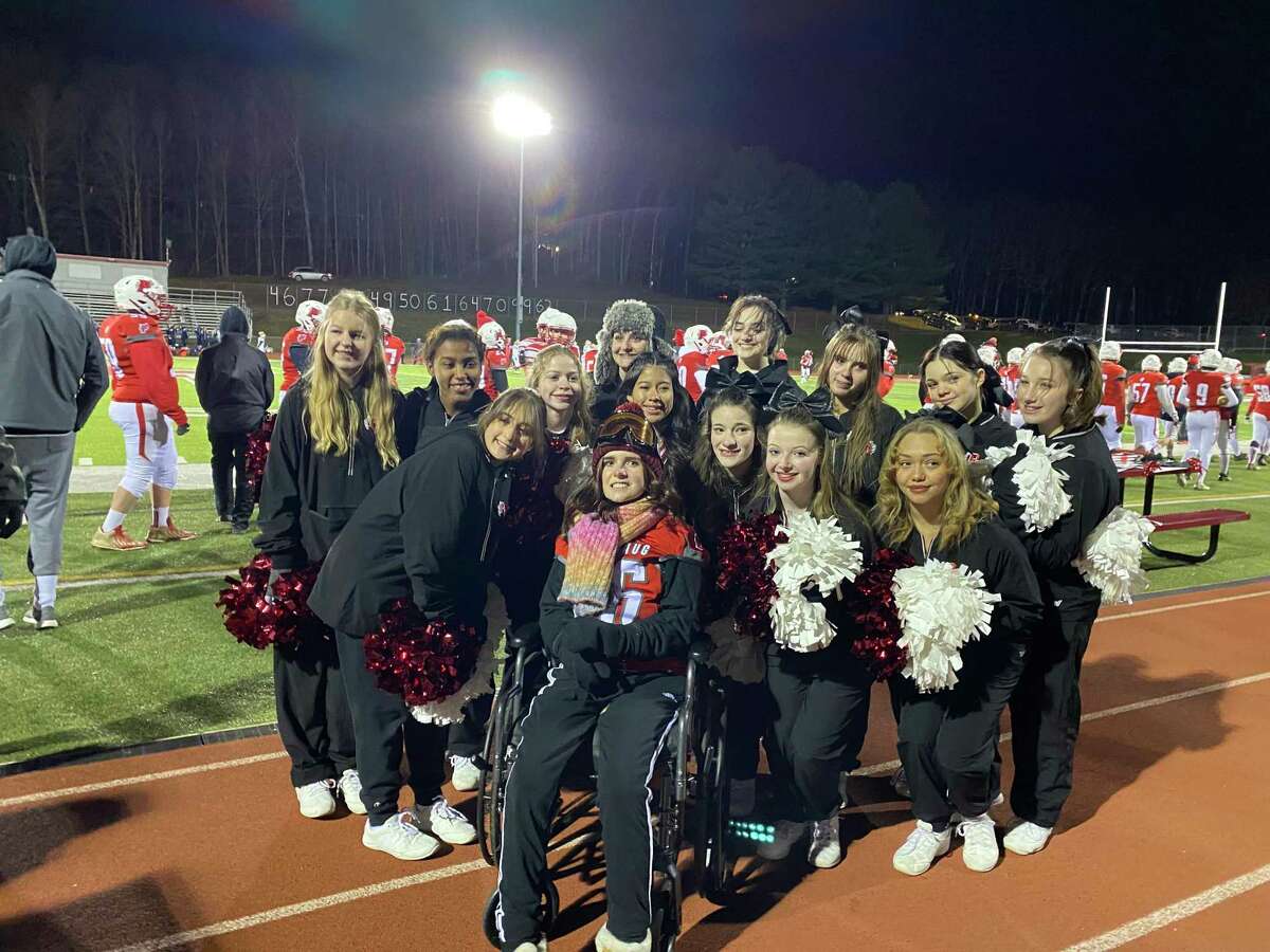 Pomperaug High School football honored both Ryan Rutledge and Eva Houlihan ahead of senior night in November. The Houlihan and Rutledge family were in attendance and rang an iron bell together to signify kickoff.