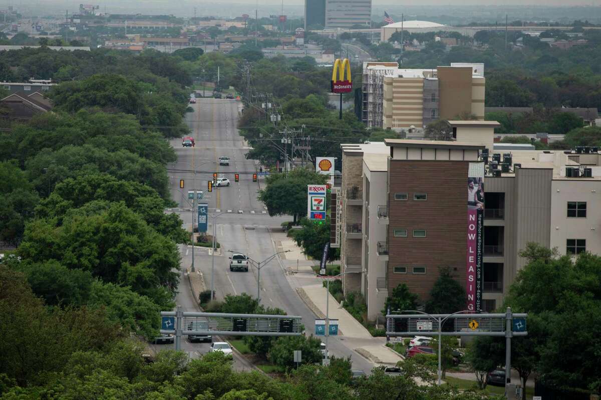 A view of a quiet Wurzbach Road in the South Texas Medical Center in San Antonio, Texas, April 6, 2020.