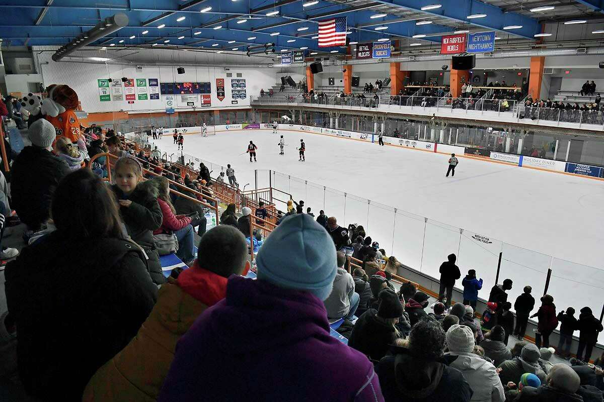 Even a nor’easter can’t keep fans from watching their beloved Hat Tricks, as they did here in a game against the Carolina Thunderbirds on Jan. 28 at Danbury Ice Arena.