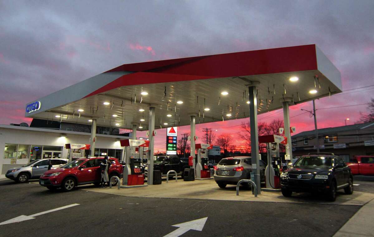Customers get gas at the Citgo station along Housatonic Avenue in Bridgeport in 2020.