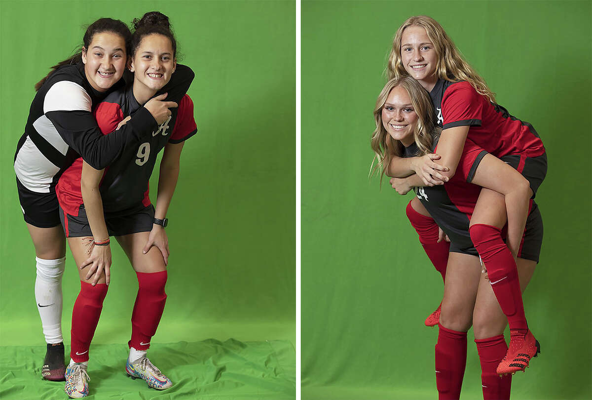 Above left, Alton High's Baker twins, Peyton (left) and Emily and the Freer sisters, freshman Lily (top) and senior Taylor, have helped the Redbirds to a 5-1 start to the season. The photos were part of a preseason team professional photo session with Rabozzi Photography.