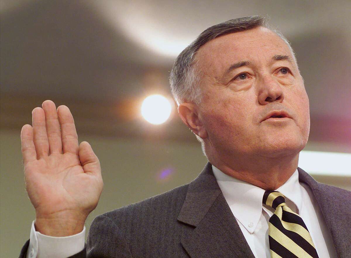 Gen. Eugene Habiger, Department of Energy Security Director, is sworn in prior to testifying on Capitol Hill in 1999, on security at the Los Alamos, Livermore and Sandia national laboratories. Habiger later ran the San Antonio Water System. He died March 18 at 82. (AP Photo/Dennis Cook)