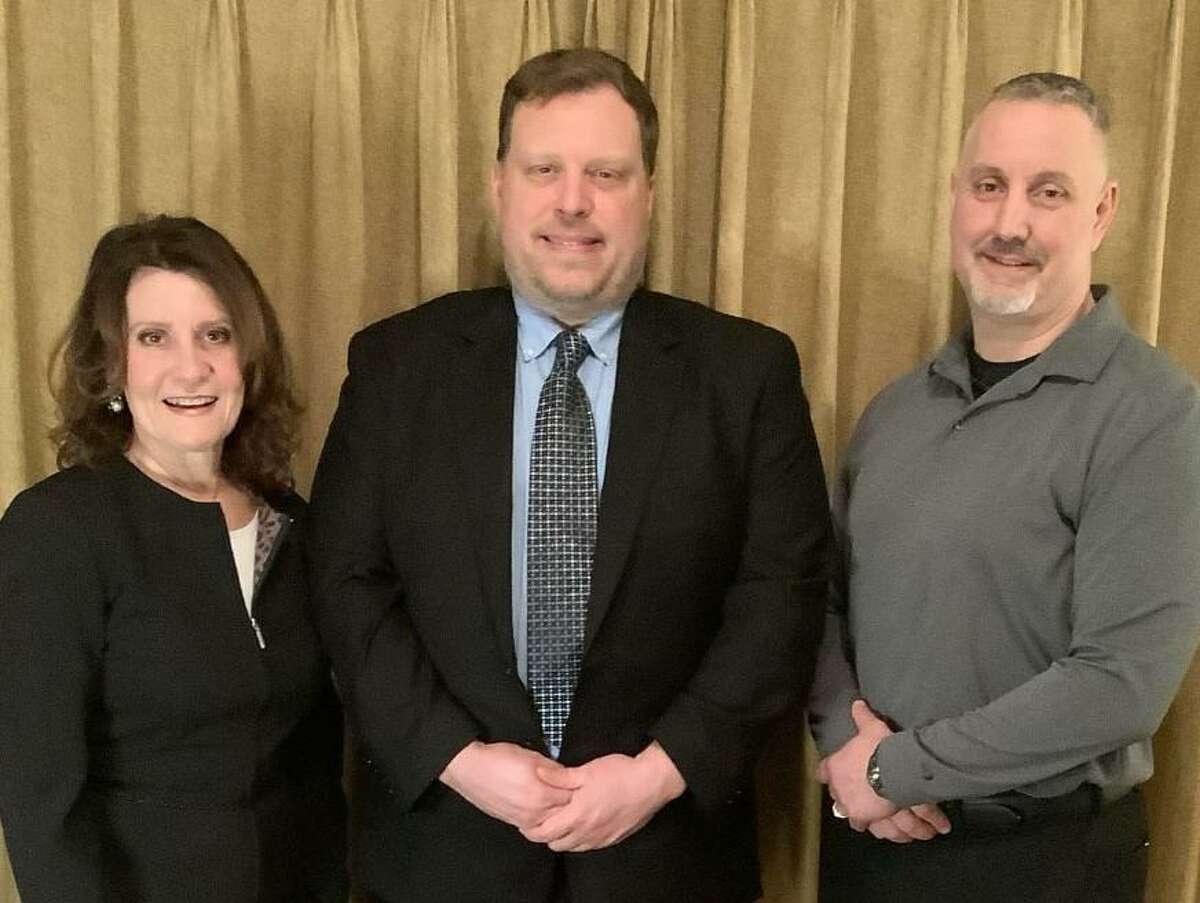The Shelton Democratic Town Committee has elected new leadership. Pictured are Vice Chair Monica Petersen, Chair Kevin Kosty, center, and Secretary Michael Federici.