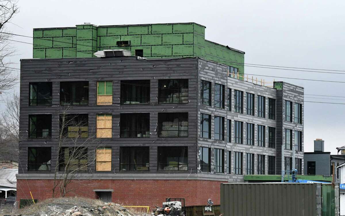 Construction of the Newbury Hotel on South River Street is under way on Thursday, March 31, 2022, in Coxsackie, N.Y.