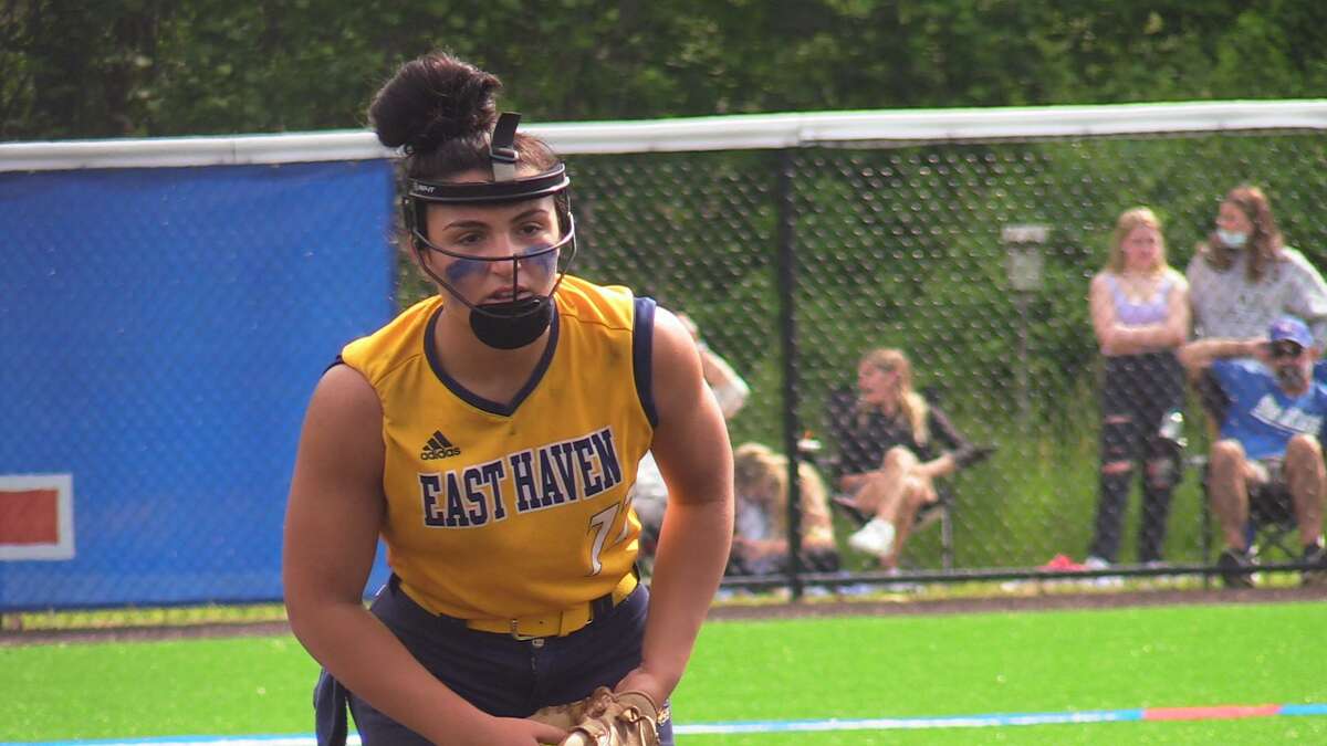 East Haven’s Emilee Bishop pitches against Waterford during the Class L quarterfinals in June.