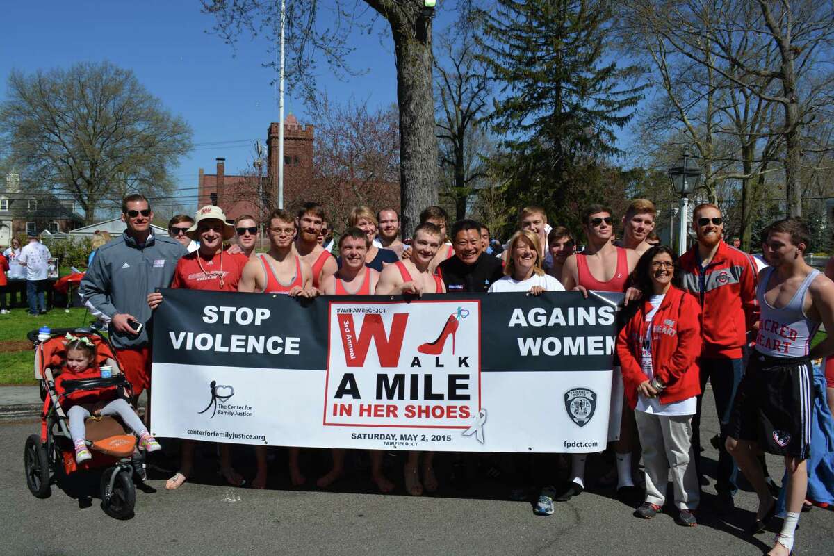 The Center for Family Justice in Bridgeport is going to have its 10th annual Walk a Mile in Her Shoes fundraising, and awareness walk event, April 23, when it returns in-person in downtown Fairfield, to support the center’s programs, and services. A previous photo for the event, is shown.
