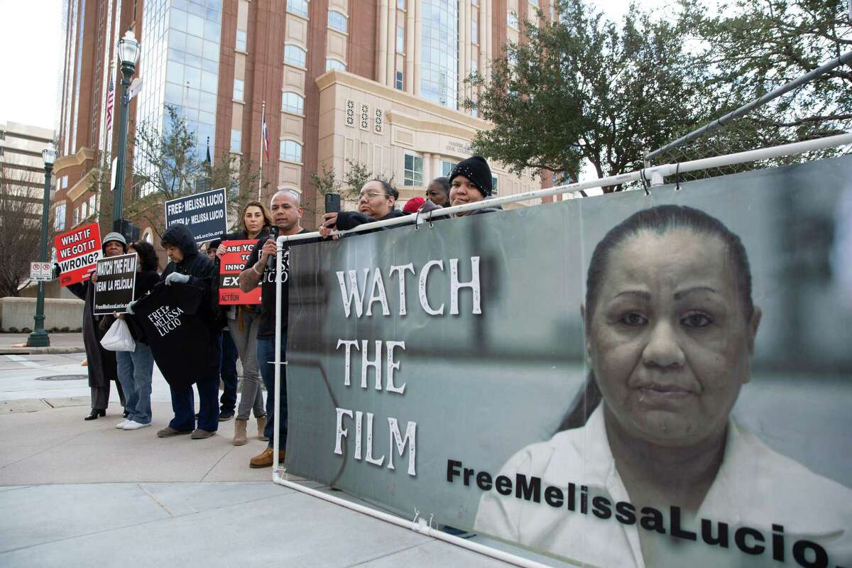 Family members gather in February seeking to stop this month’s scheduled exeuction of Melissa Lucio.