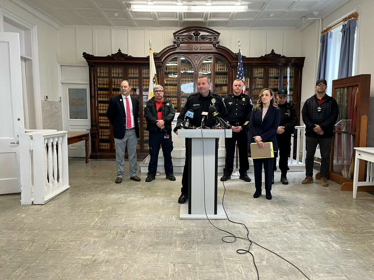 Lee, Mass., Police Chief Craig DeSantis speaks to reporters during a news conference Friday about the disappearance of Shaker High School teacher Meghan Marohn, who vanished after parking her vehicle at a last weekend at a park in Stockbridge, Mass.