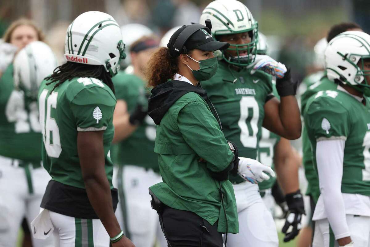 Michelle “Mickey” Grace has been hired at UConn as an offensive analyst for the football team. She spent last season as an assistant defensive line coach at Dartmouth with former Yale assistant Duane Brooks.