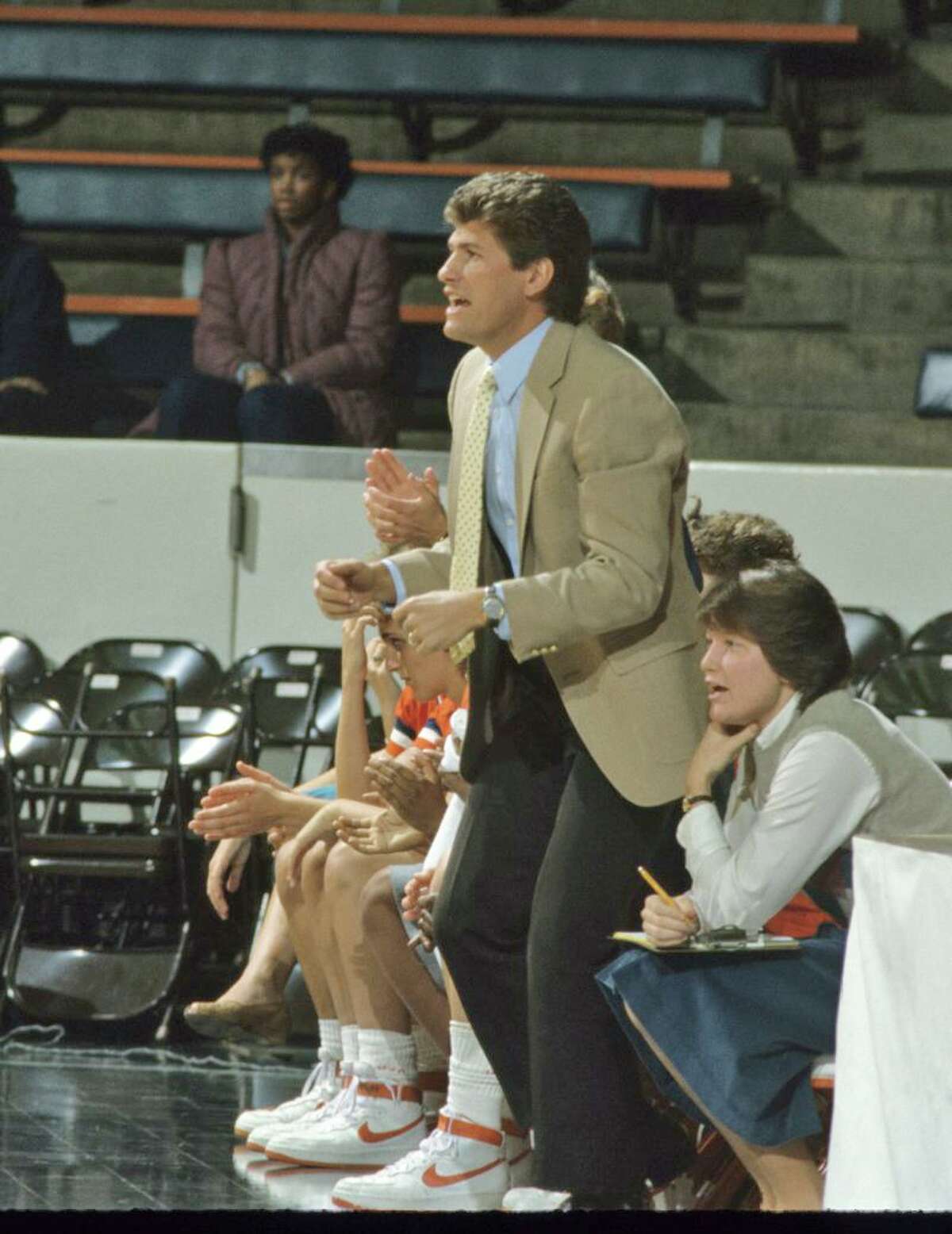 Before Geno Auriemma became the UConn women’s basketball coach in 1985, he spent four years as an assistant to Debbie Ryan at Virginia. He is shown in this undated photo during that time.