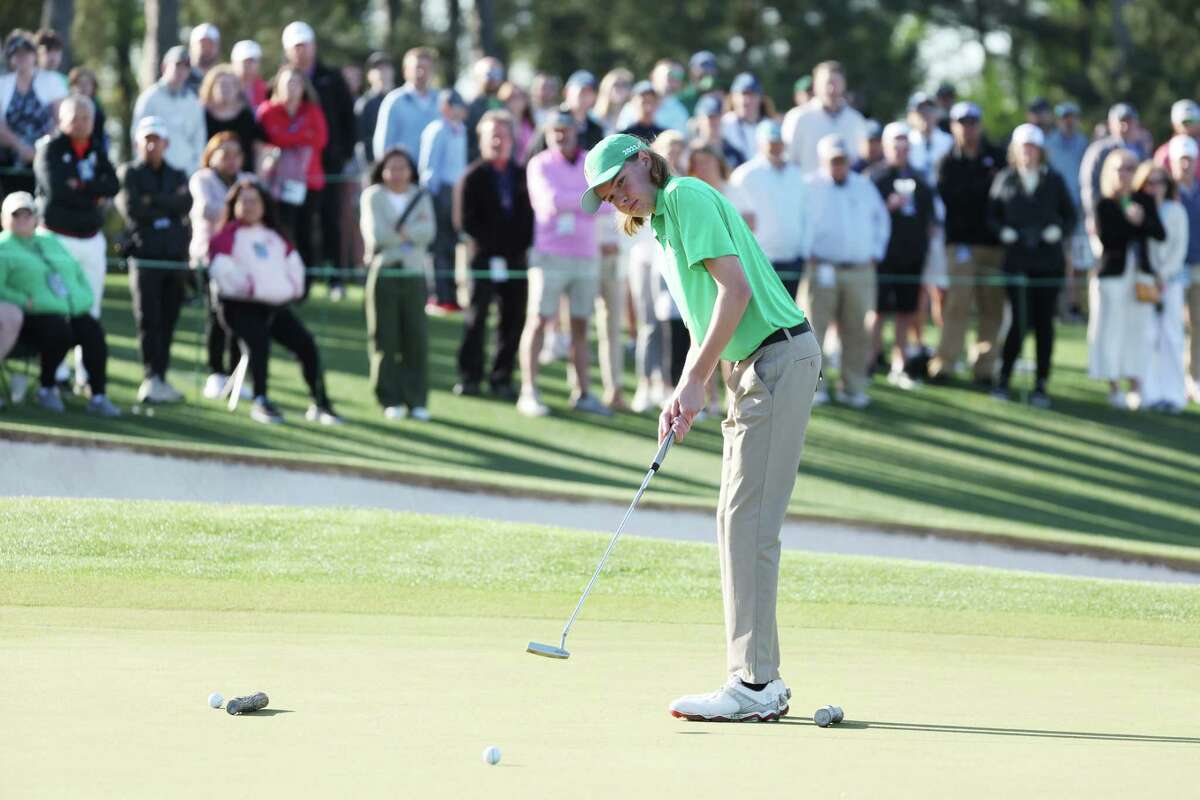 AUGUSTA, GEORGIA - APRIL 03: Brayden Dock of the boys 14-15 group competes during the Drive, Chip and Putt Championship at Augusta National Golf Club on April 03, 2022 in Augusta, Georgia.