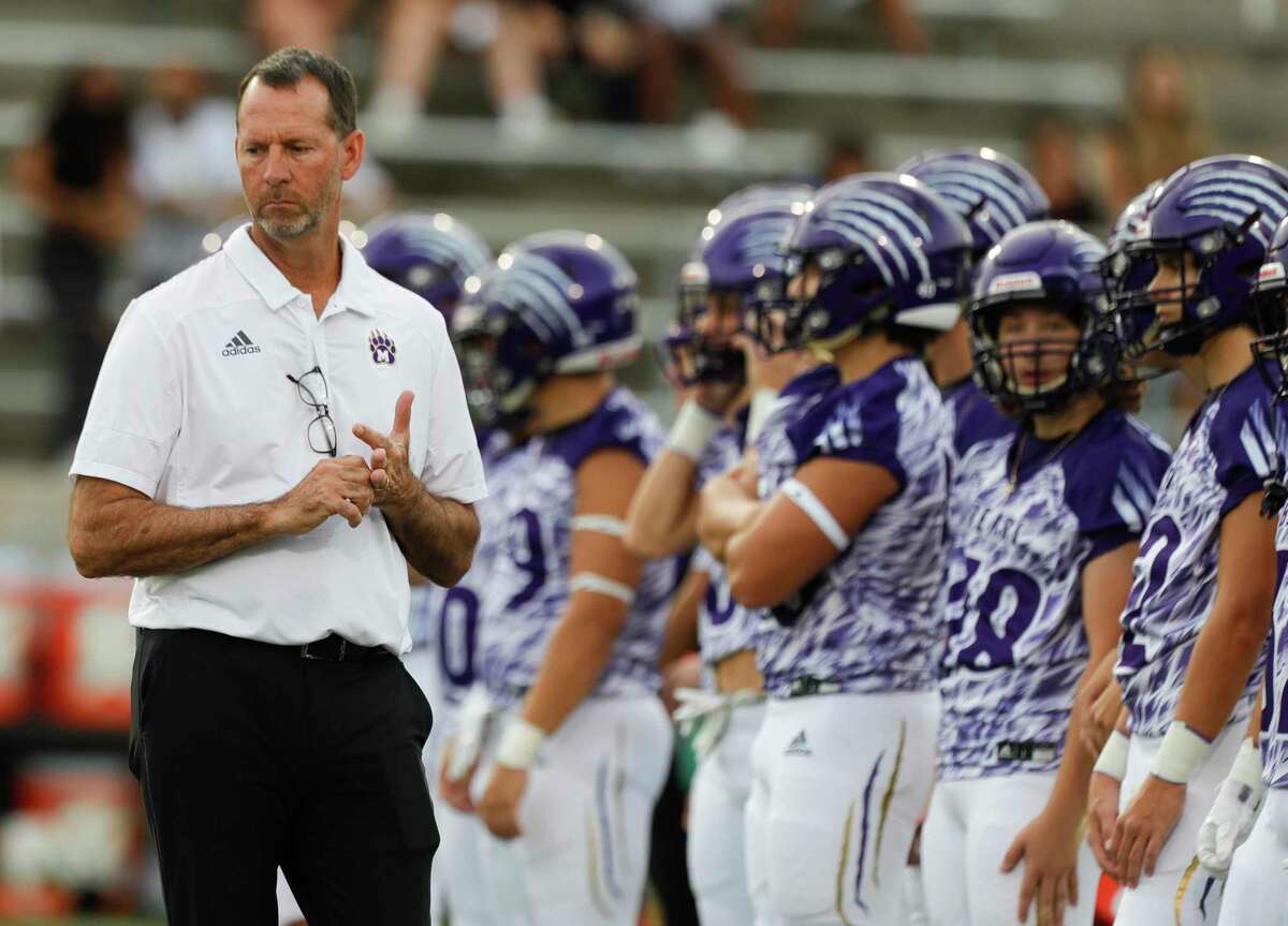 Montgomery head coach John Bolfing is seen before a non-district high school football game at Randall Reed Stadium, Saturday, Aug. 28, 2021, in New Caney.