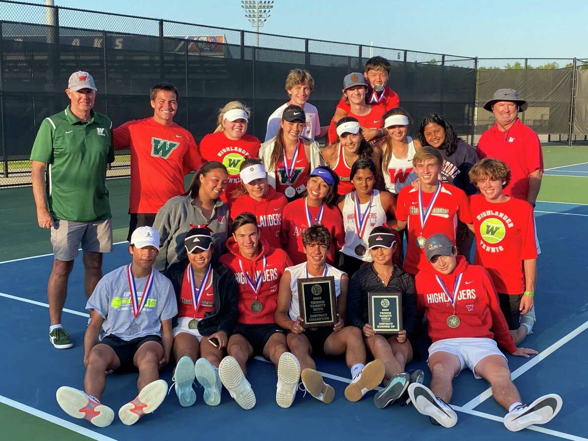 The Woodlands tennis team poses for a photo at the District 13-6A tournament on Friday, April 1, 2022 at Grand Oaks High School in Spring.