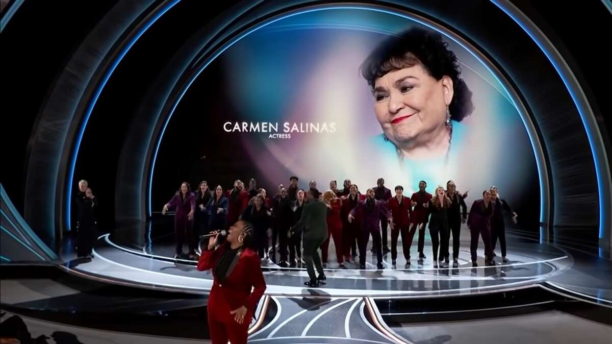 Carmen Salinas is honored during the In Memoriam section of the 2022 Academy Awards.