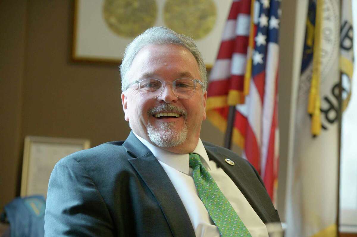 Danbury Mayor Dean Esposito in his city hall office. Thursday, March 31, 2022, Danbury, Conn.