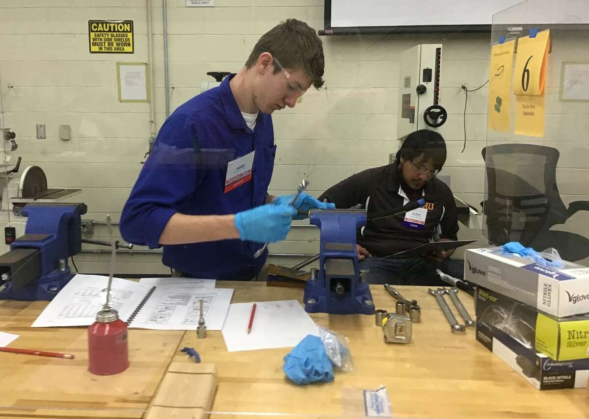 Luke Cook, a senior at Bear Lake High School, competes on March 19 at a SkillsUSA Michigan aviation maintenance technology competition held at the Battle Creek Executive Airport.