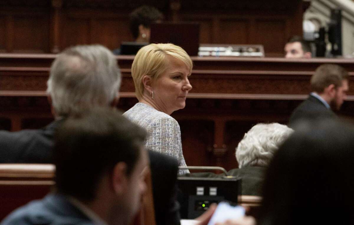 Assemblymember Mary Beth Walsh is seen in the Assembly Chamber at the New York State Capitol on Monday, April 4, 2022 in Albany, N.Y. Legislators and Governor Kathy Hochul are hoping to pass the budget soon.