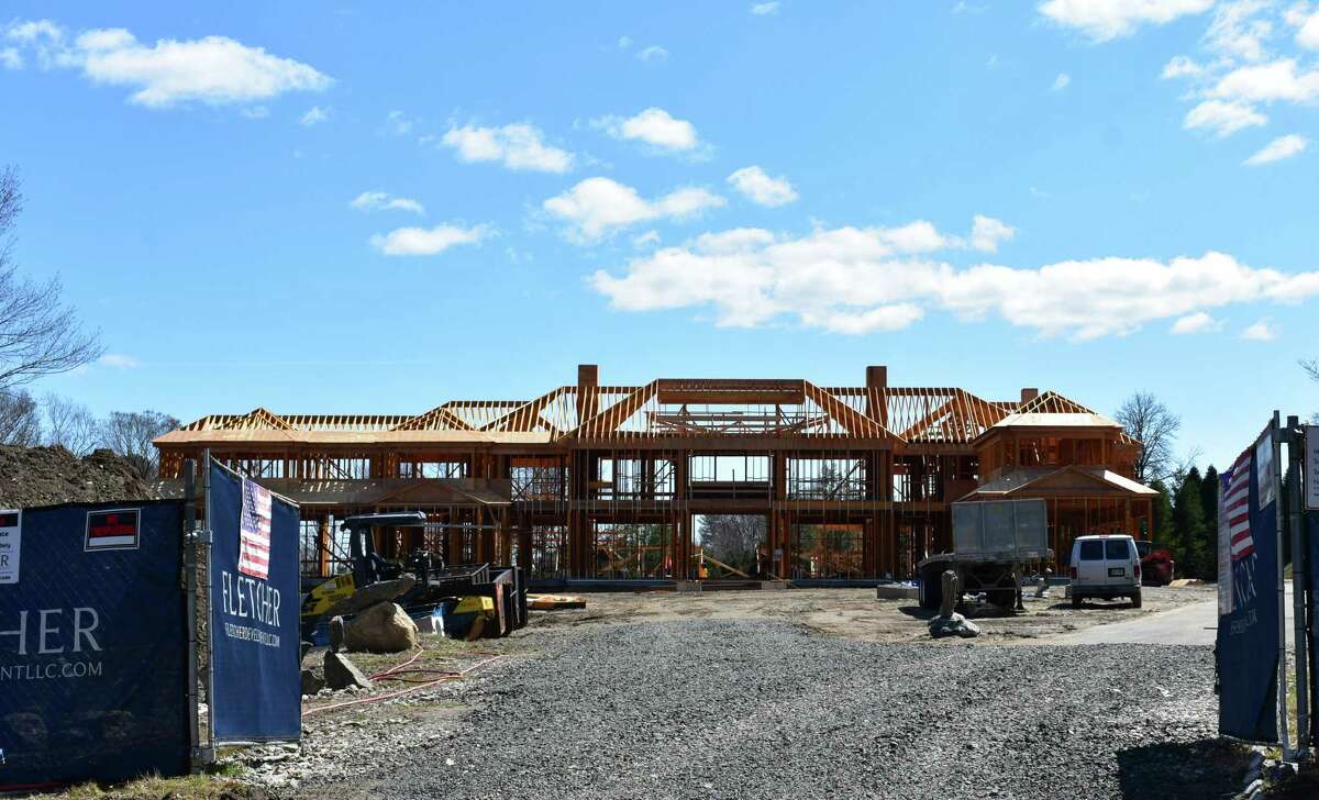 A house under construction in April 2022 on Clapboard Ridge Road in Greenwich, Conn., just off Round Hill Road which saw the town's biggest sale of the first quarter of 2022 at $11.8 million.