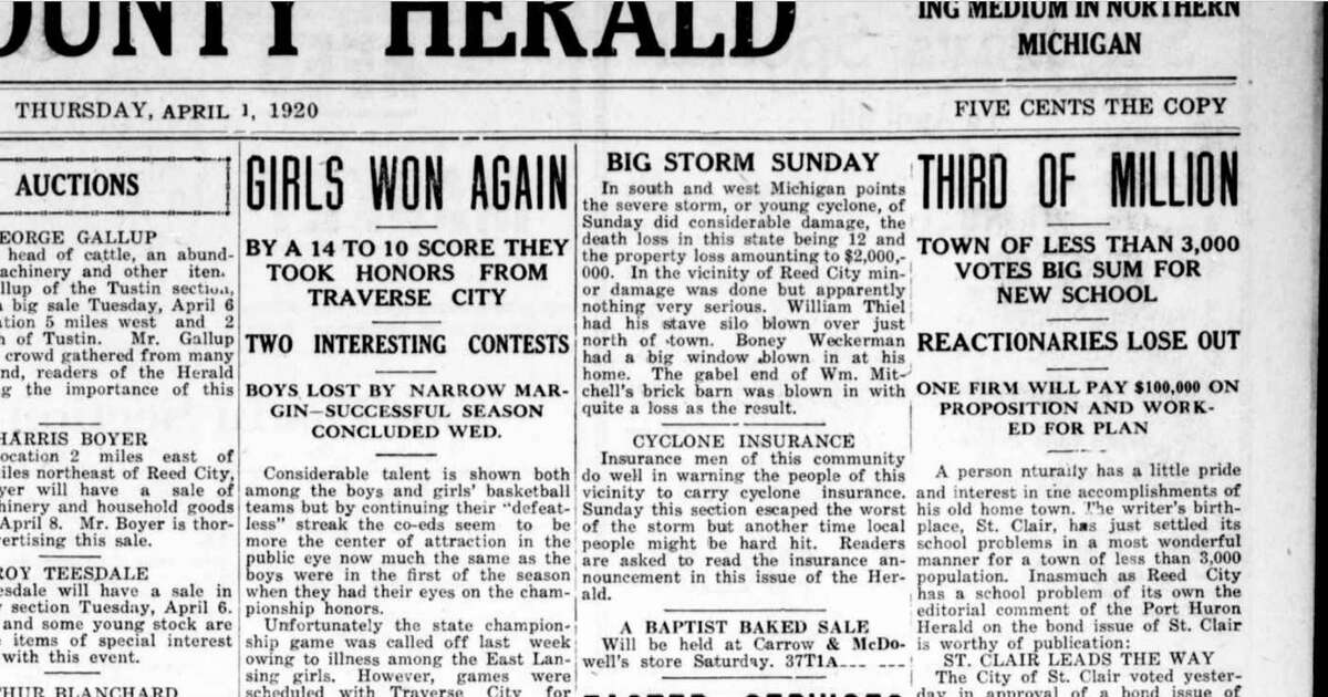 Headlines from the Osceola County Herald from April 1, 1920.