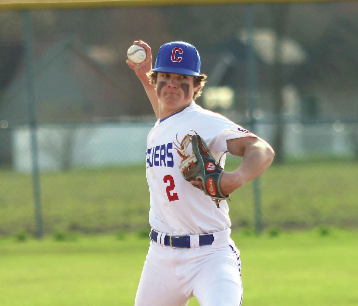 Carlinville's Henry Kufa pitches in his four-inning relief stint to pick up the win Monday in a nonconference baseball game against the Bulldogs in Staunton.