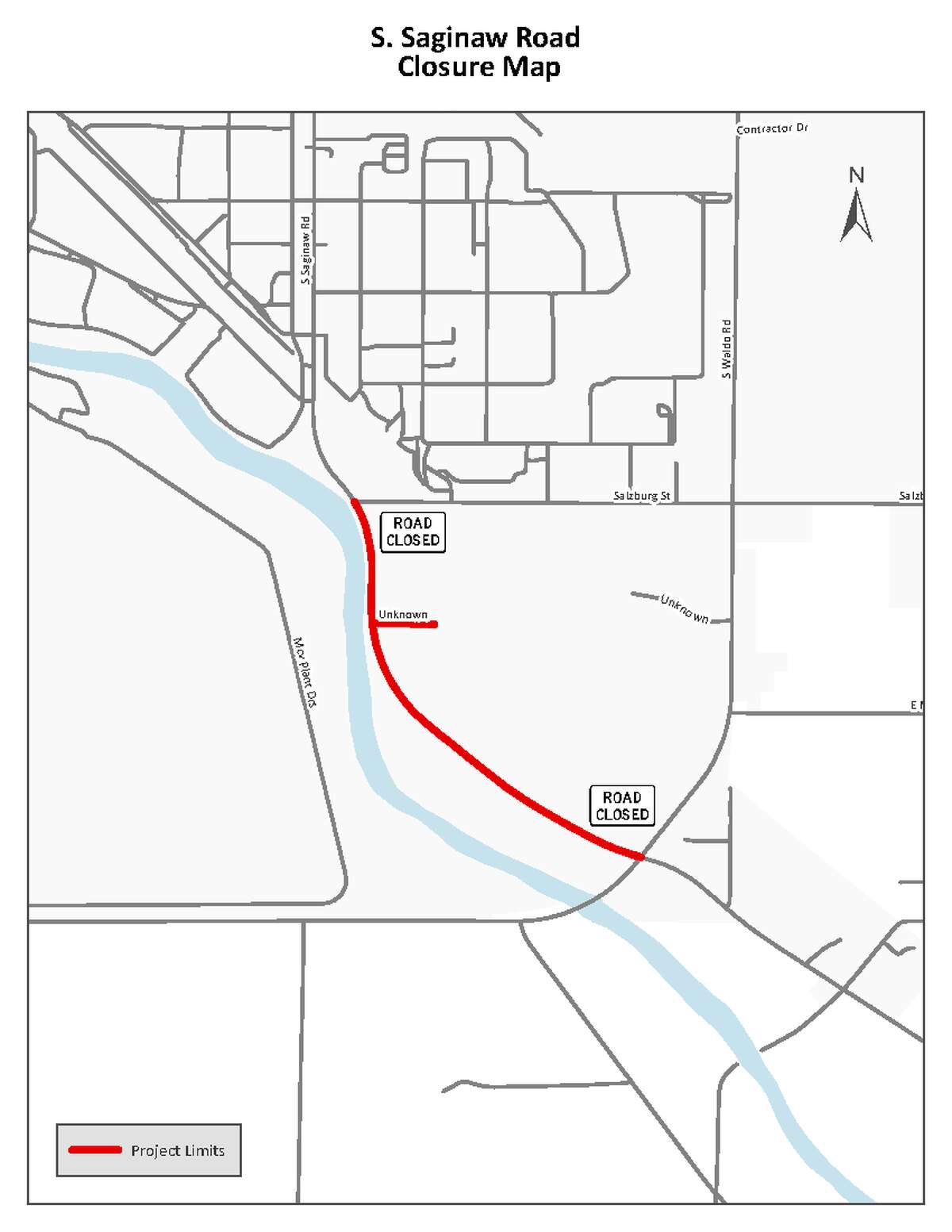 Map of Saginaw road closure.