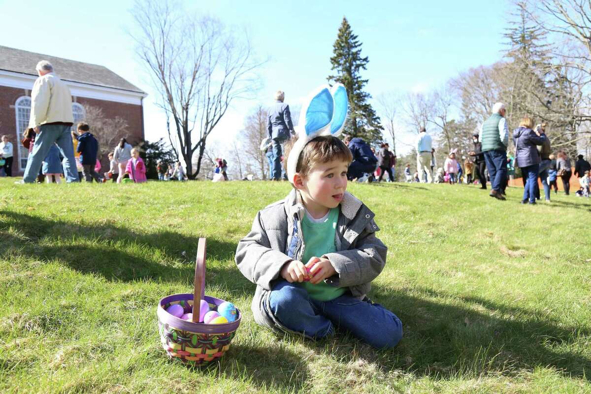 The town’s tiniest tots got a chance to hunt for eggs ahead of Easter at Jesse Lee Memorial United Methodist Church. Monday, April 4, Ridgefield, Conn. Pictured, Pierce Milligan, 4, of Ridgefield.
