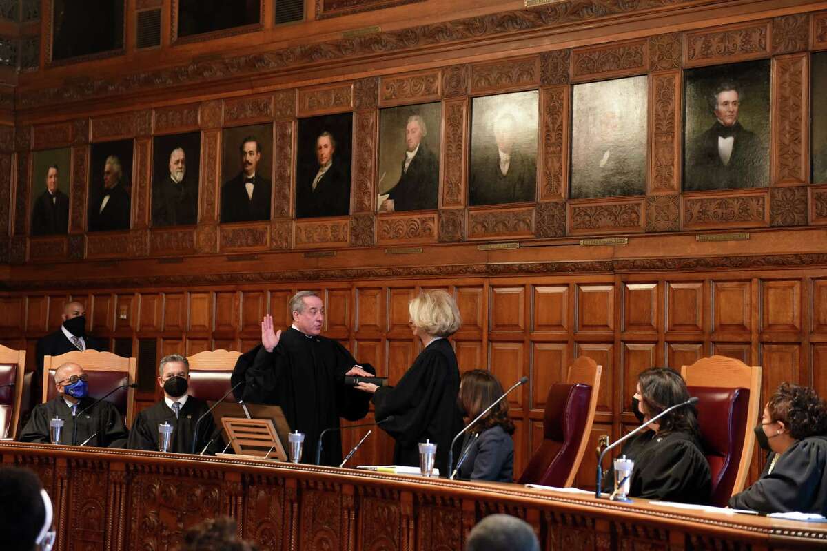 Judge Anthony Cannataro is sworn in by then-Chief Judge Janet DiFiore after being appointed to the New York State Court of Appeals in April. Cannataro is on the short list of possible nominees to serve as the next chief judge following DiFiore's resignation.  