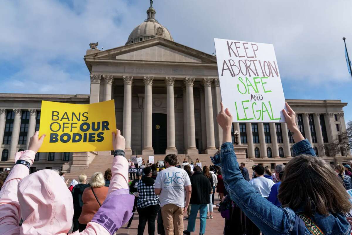 Abortion-rights advocates rallied Tuesday outside of the the Oklahoma state Capitol in Oklahoma City.
