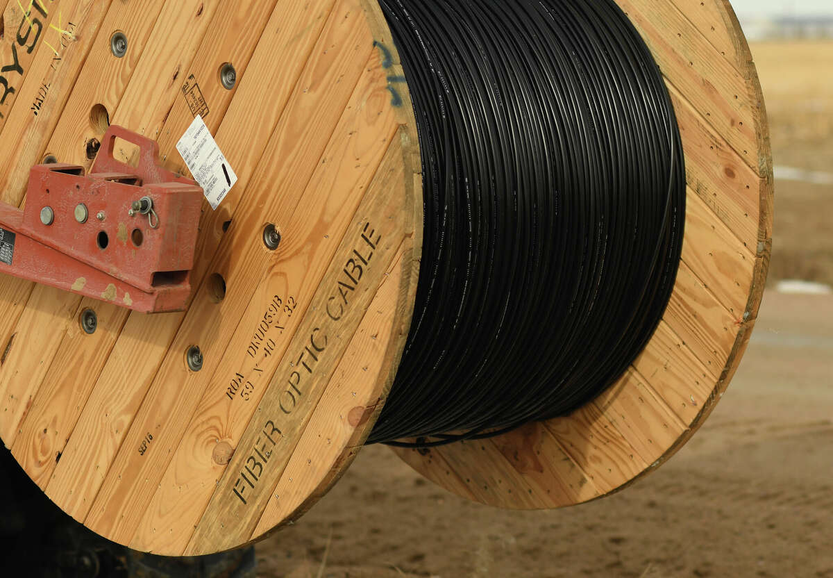 A roll of fiber optic cable, for high speed internet, sits ready to be installed in Wiggins Colorado. The Big Rapids city commission approved a franchise agreement with Point Broadband allowing the company to lay fiber optic cable in the rights-of-way throughout the city.