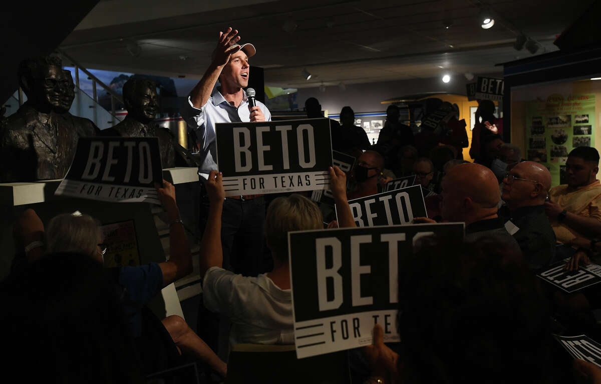 Democratic gubernatorial candidate Beto O'Rourke addreses the crowd during a town hall campaign stop at the Museum of the Gulf Coast in Port Arthur Monday, April 4. Photo made Monday, April 4, 2022 Kim Brent/The Enterprise