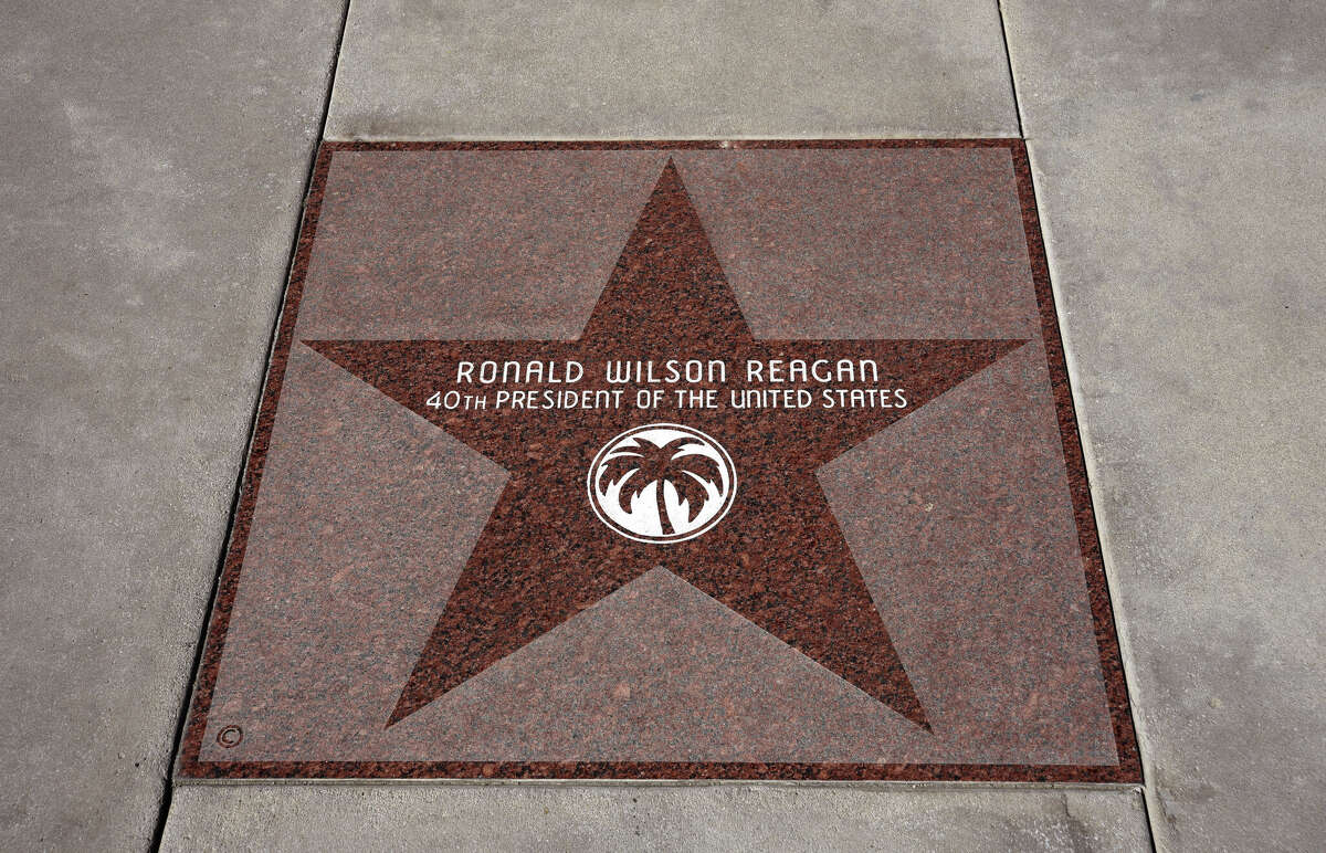 Former U.S. President Ronald Reagan is among celebrities and other notables immortalized with a granite star along the Palm Springs Walk of the Stars in Palm Springs, California. 