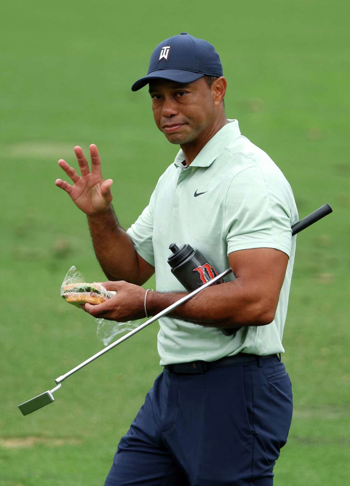AUGUSTA, GEORGIA - APRIL 05: Tiger Woods of the United States warms up on the range during a practice round prior to the Masters at Augusta National Golf Club on April 05, 2022 in Augusta, Georgia.