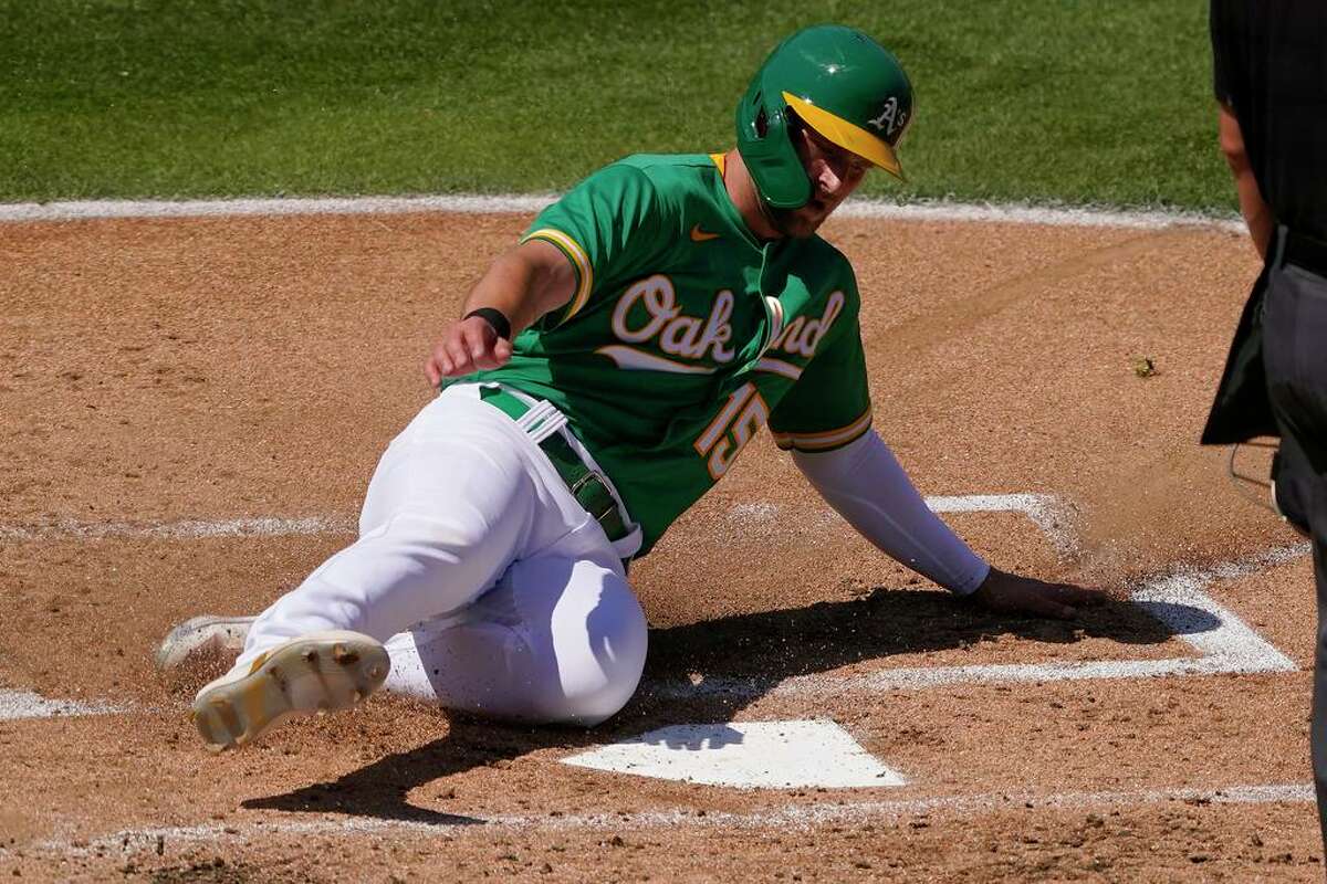 Outfielder/DH Seth Brown is one of the holdovers from an A’s offense that hit 199 home runs and scored 743 runs in 2021.