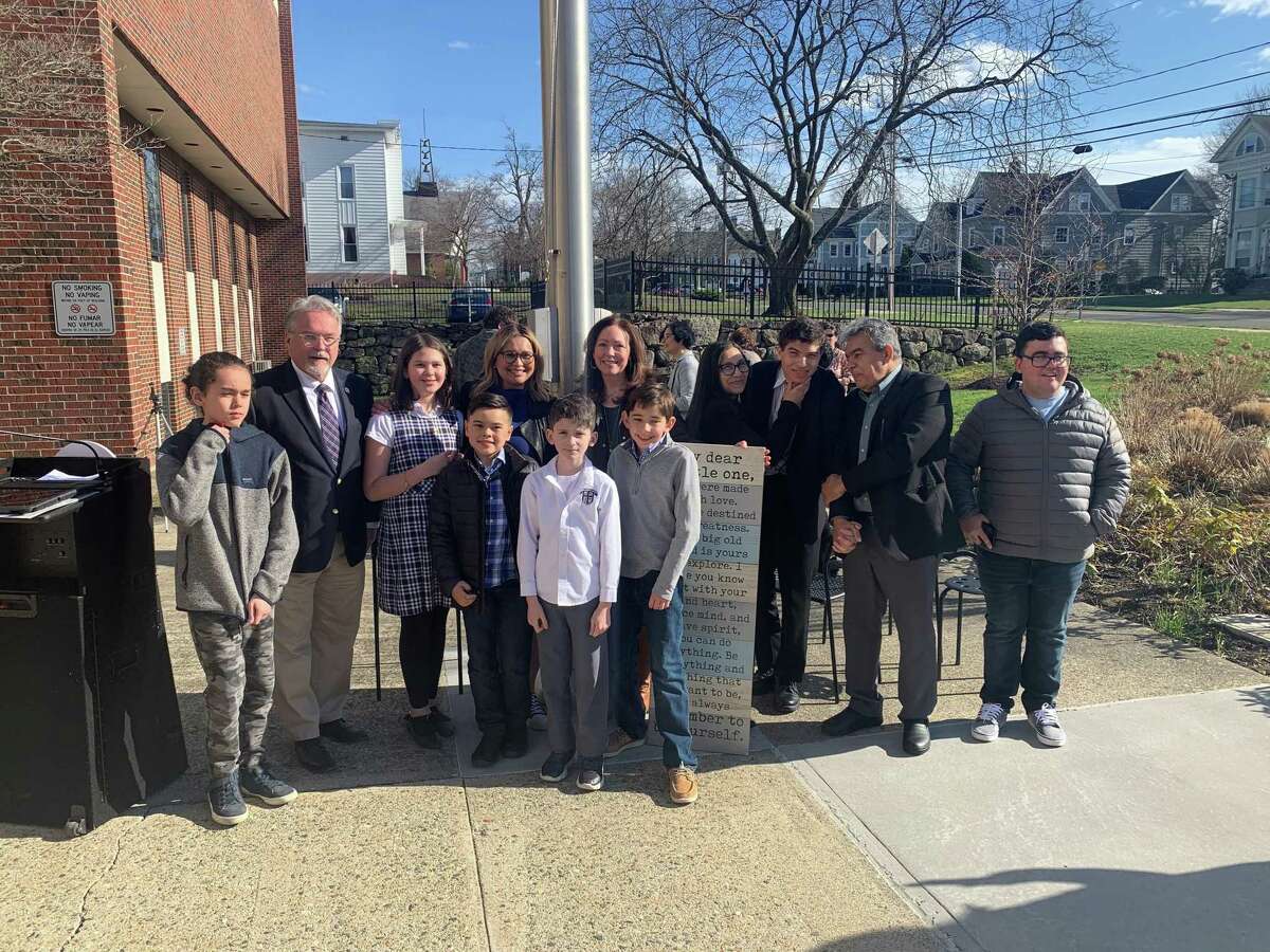 Community members gathered on Monday, April 4, 2022 for the fifth annual Danbury Autism Awareness & Acceptance Ceremony outside of City Hall.