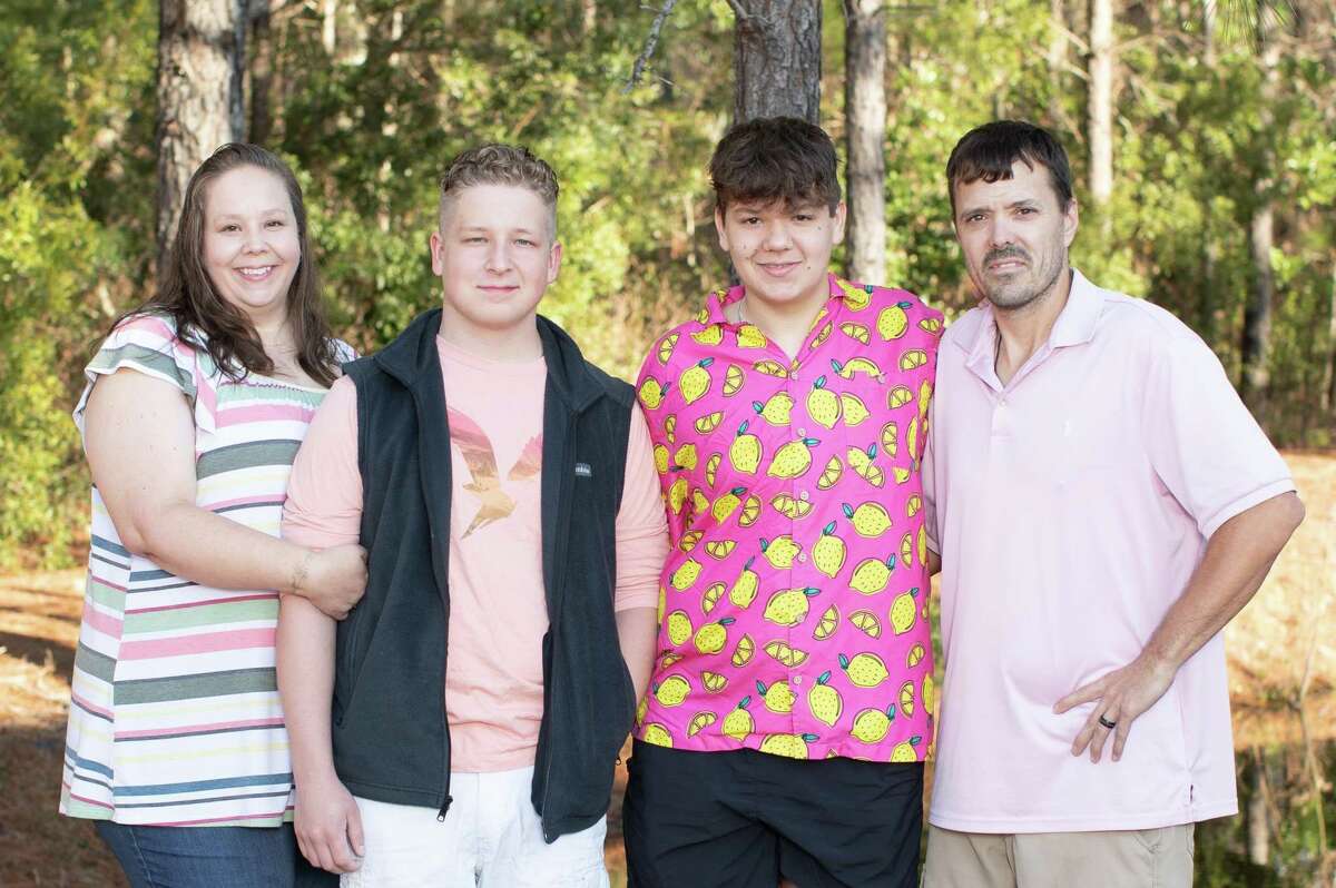 Ayden Fireck, 18 has a rare condition, Loeys-Dietz syndrome, and was treated at Memorial Hermann Heart and Vascular Institute. He is pictured with mother Amy, dad Chad and brother Kamryn at their home in Savannah.