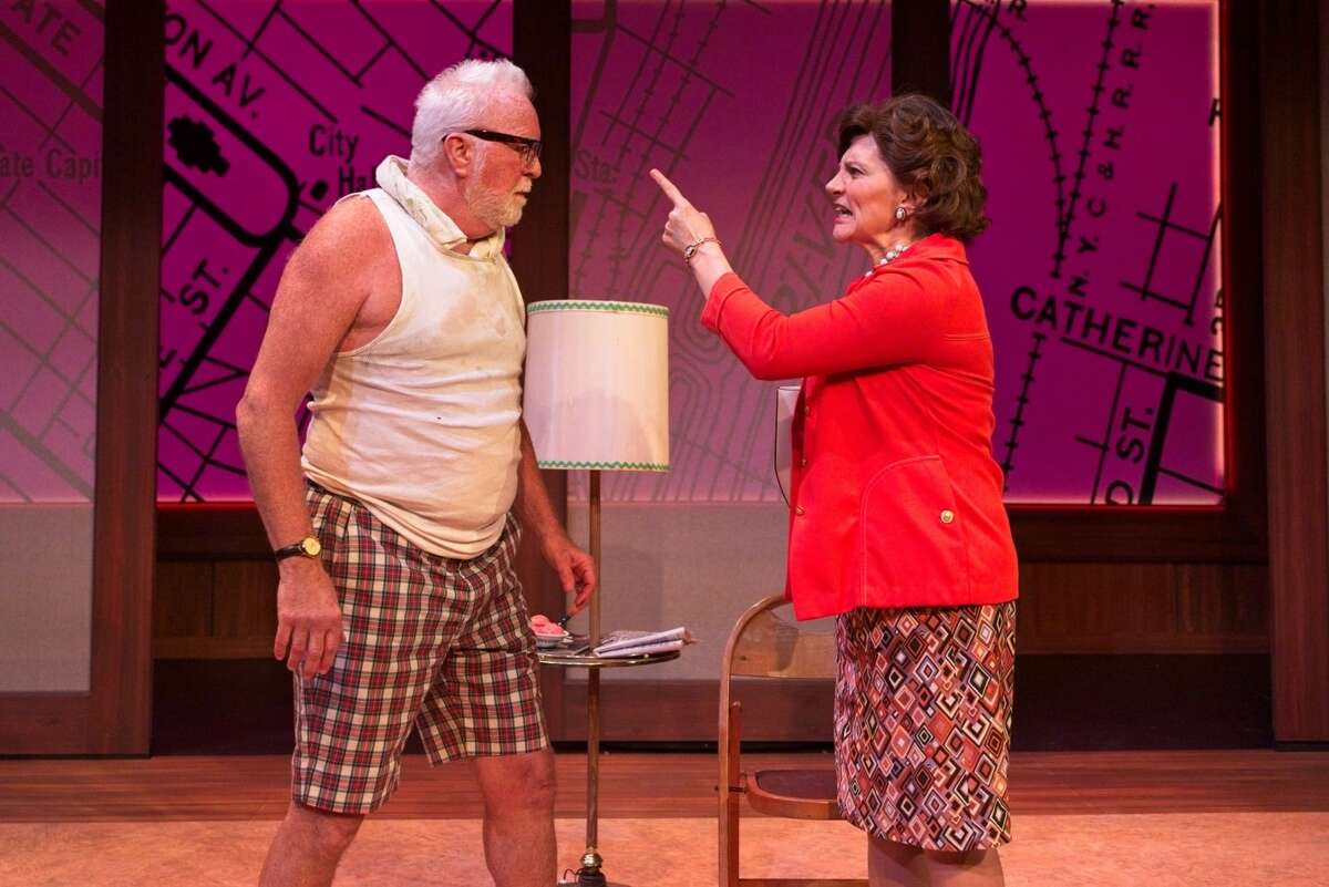  Polly Noonan (Antoinette LaVecchia, right) faces off with political rival Charlie Ryan (Kevin McGuire) in Capital Repertory Theatre's production of "The True," running through April 24, 2022.