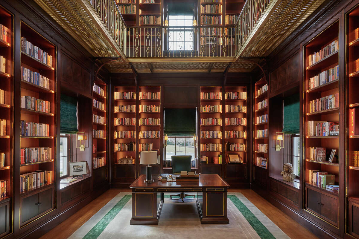 The two-story mahogany library in the home on 555 Lake Avenue in Greenwich, Conn.