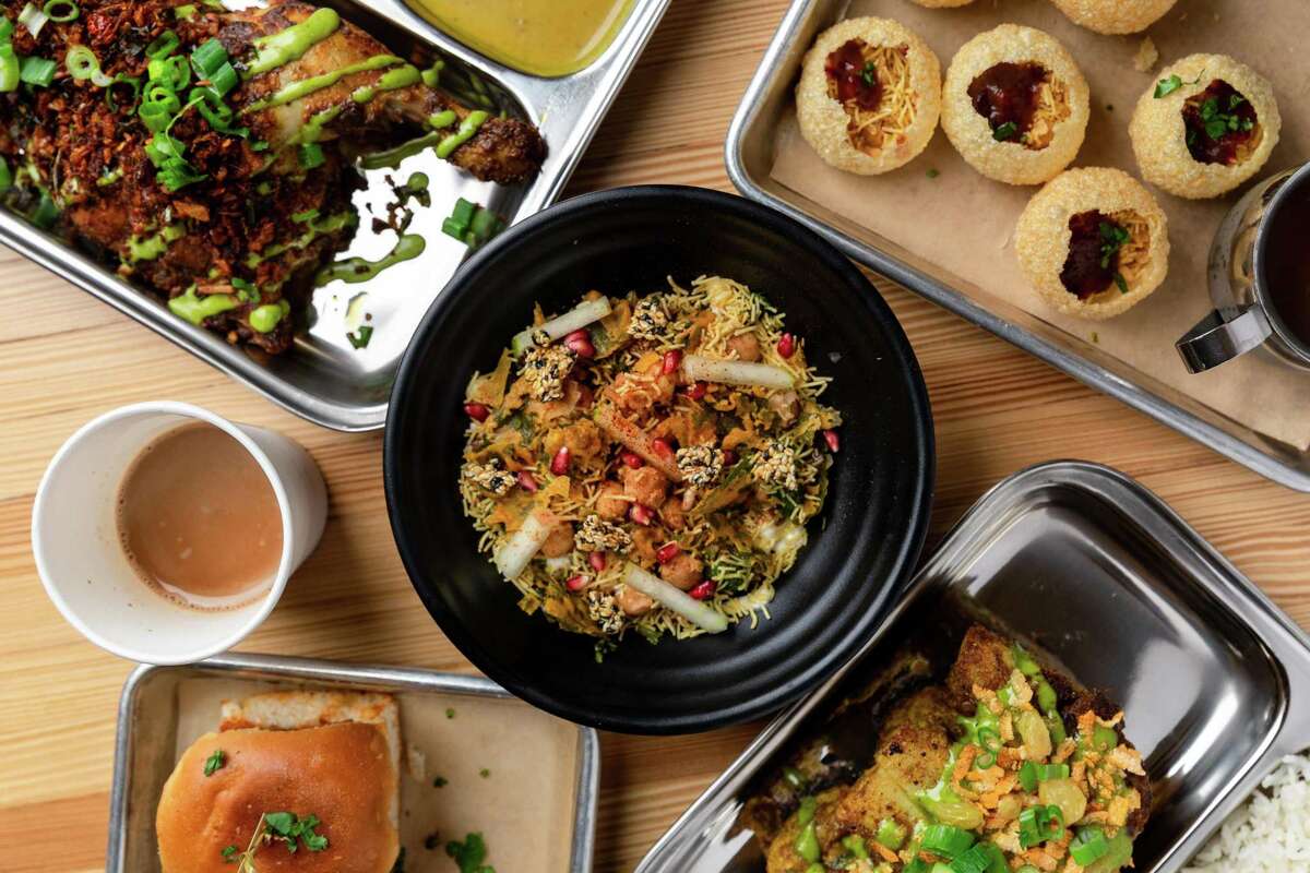 Chicken biryani, fava bean vada pav and other dishes from Little Blue Door in Los Altos.