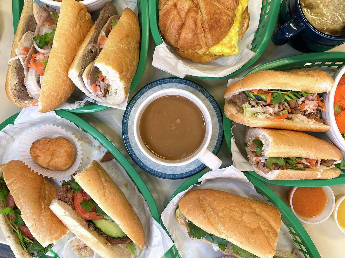 Lunch sandwiches on baguettes, a breakfast sandwich on a croissant, French onion soup, a side salad and Cafe Du Monde coffee are all part of the menu at French Sandwiches on Fredericksburg Road in the South Texas Medical Center area.
