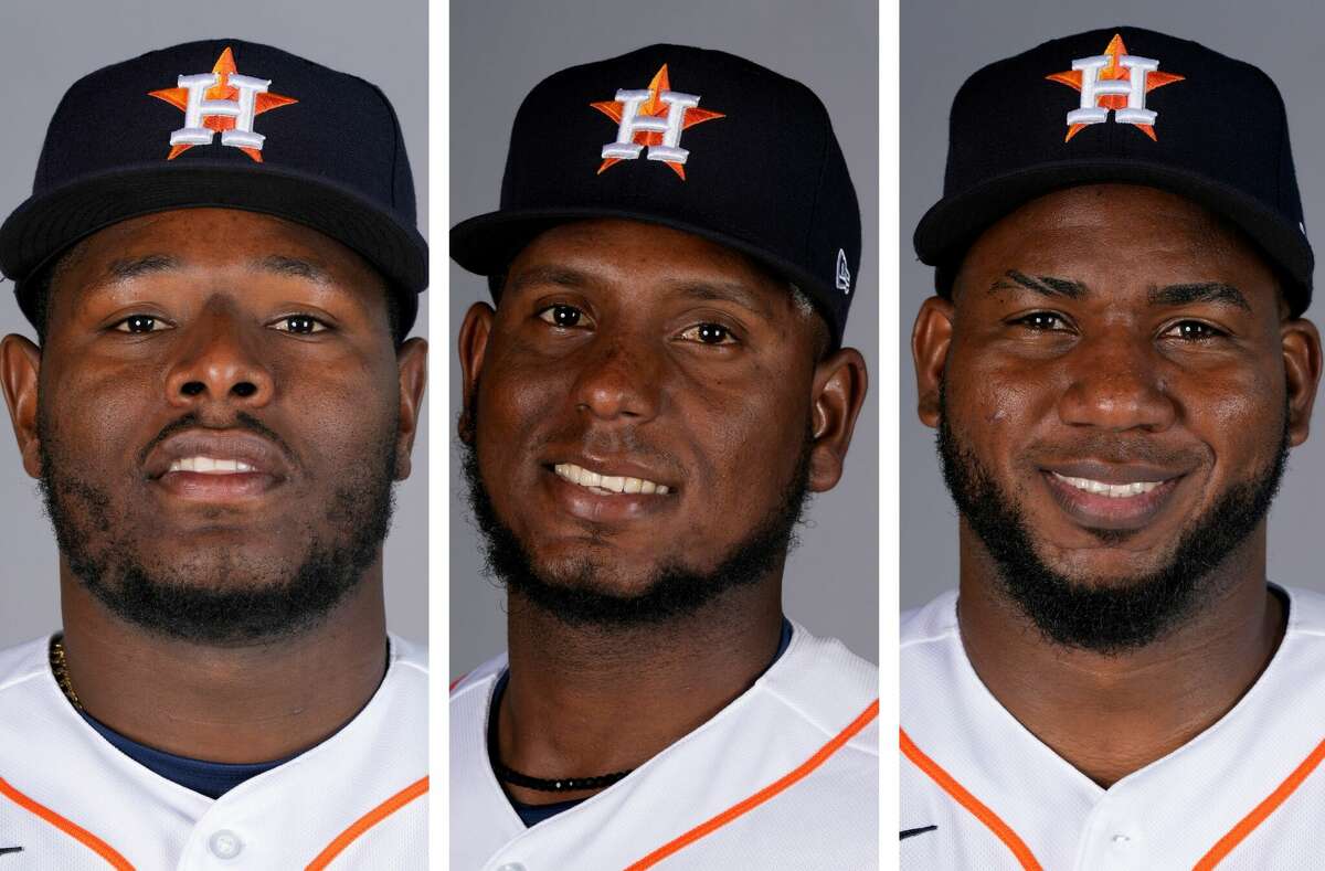 The Astros hope Hector Neris (left), Ronel Blanco (center) and Pedro Baez (right) will be able to plug some of the holes in their bullpen.