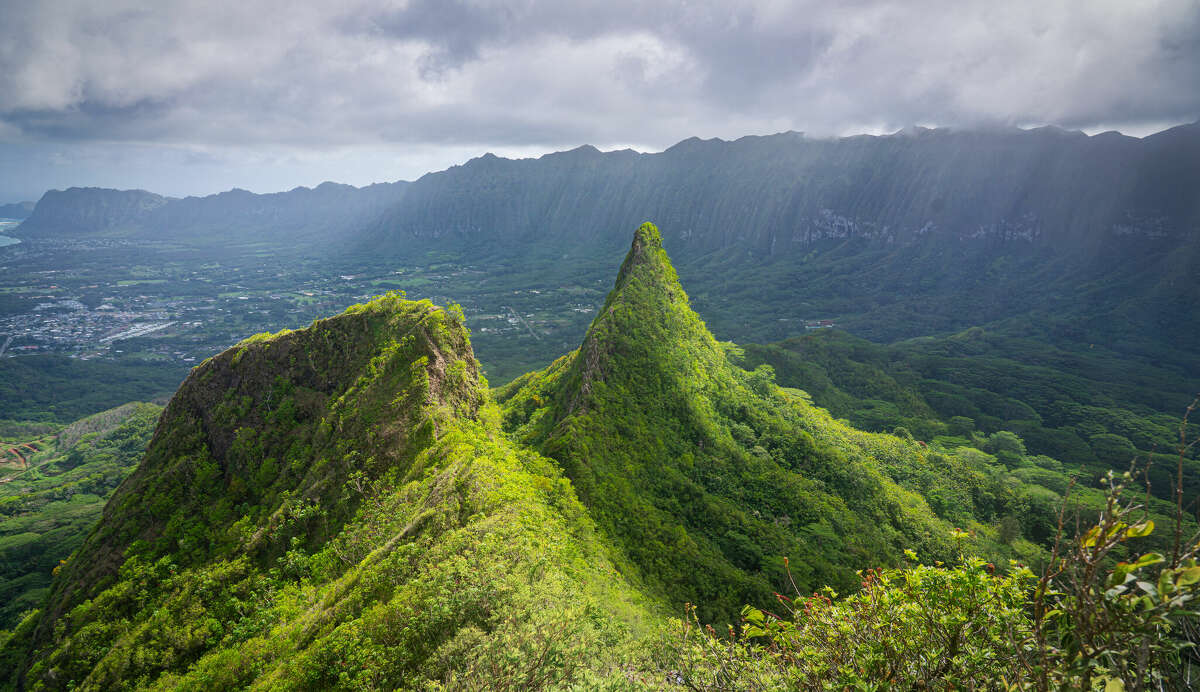 A man died April 6, 2022, after falling from the Olomana Trail on Oahu. The file photo shows the second and third peaks of Mount Olomana as seen from the first peak. 