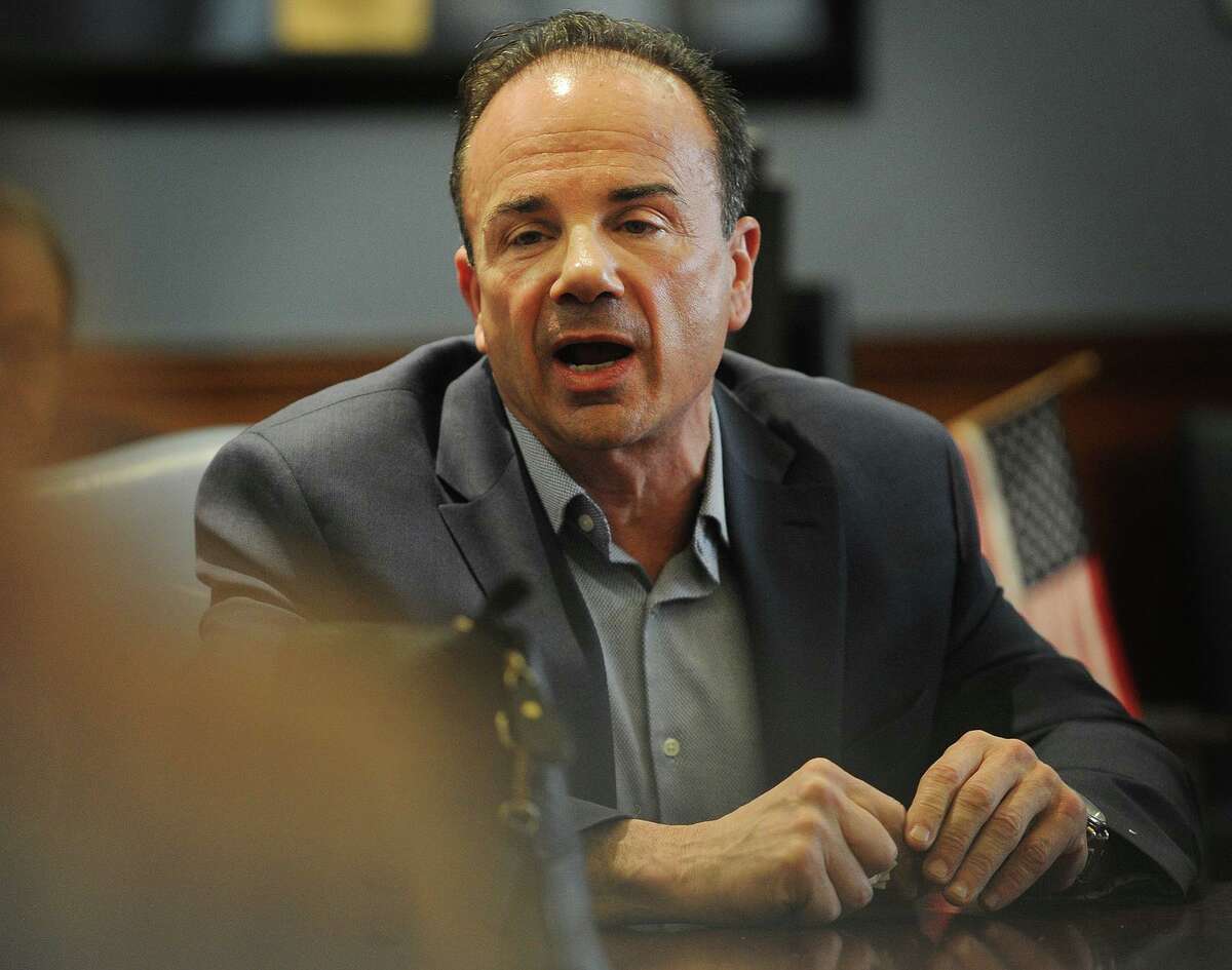 Bridgeport Mayor Joe Ganim briefs Bridgeport City Council members on his proposed 2018/19 municipal budget in the Mayor's Conference Room at the Margaret Morton Government Center in Bridgeport, Conn. on Monday, April 2, 2018.