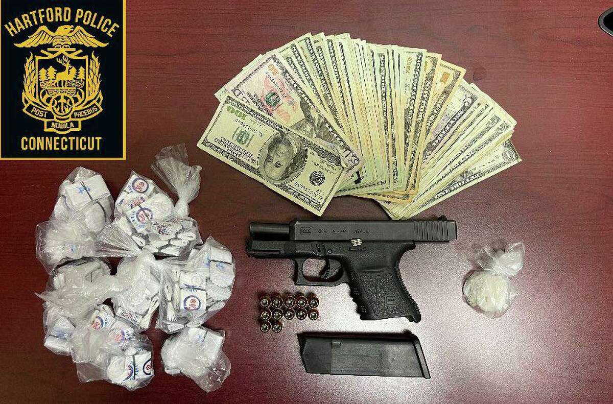 Hartford Police found 700 bags of packaged fentanyl, 16 grams of crack cocaine, a loaded firearm and about $800 in cash after a traffic stop with a New Britain man Tuesday evening.
