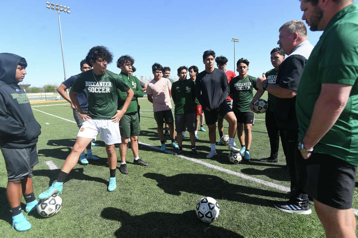 East Chambers soccer team practices Thursday as they prepare for today's regional semifinal in Katy. Photo made Thursday, April 7, 2022 Kim Brent/The Enterprise
