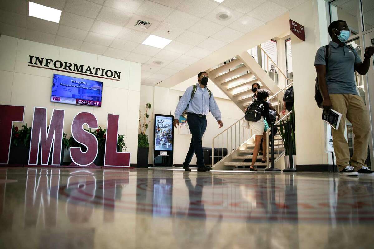 File photo: Students move around The Thurgood Marshall School of Law at Texas Southern University, a historically black institution where Hispanics comprise the second largest student population group.