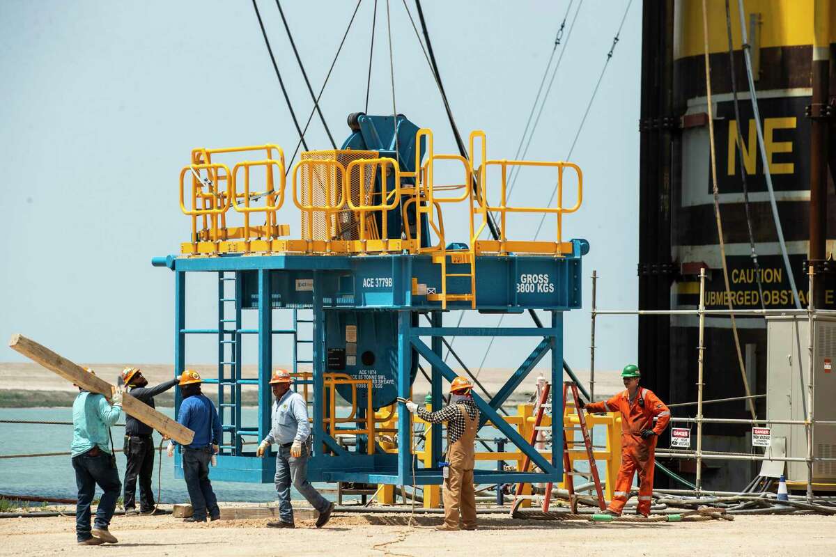 Workers continue construction on Shell’s Vito platform at the Kiewit Offshore Services complex Wednesday, April 6, 2022 in Ingleside.