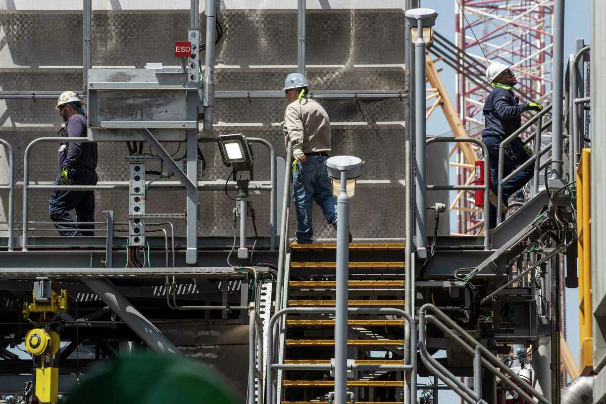Workers continue construction on Shell’s Vito platform at the Kiewit Offshore Services complex Wednesday, April 6, 2022 in Ingleside.