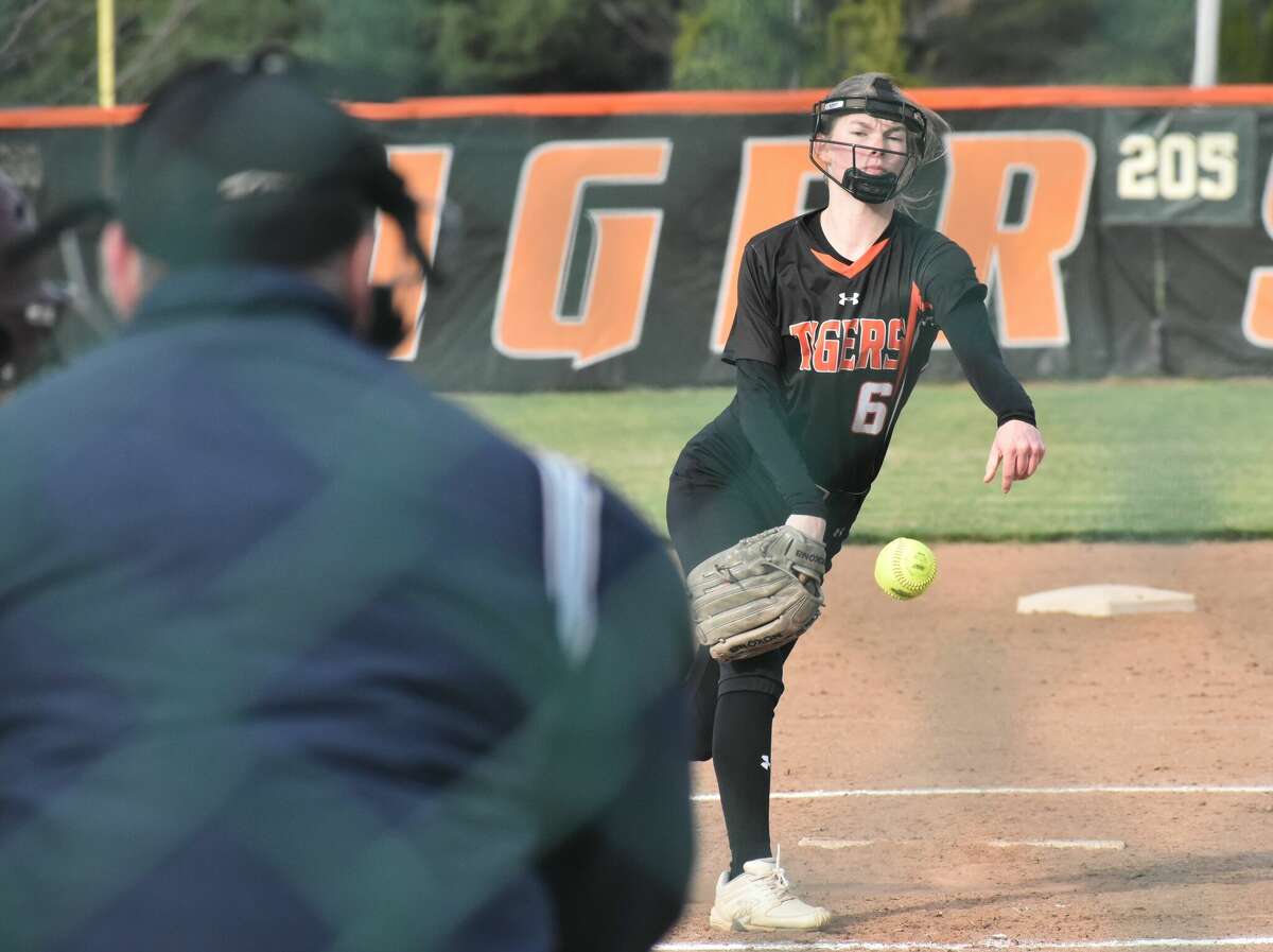 Edwardsville's Ryleigh Owens delivers a pitch to a Belleville West hitter in the sixth inning of Thursday's game inside the District 7 Sports Complex.