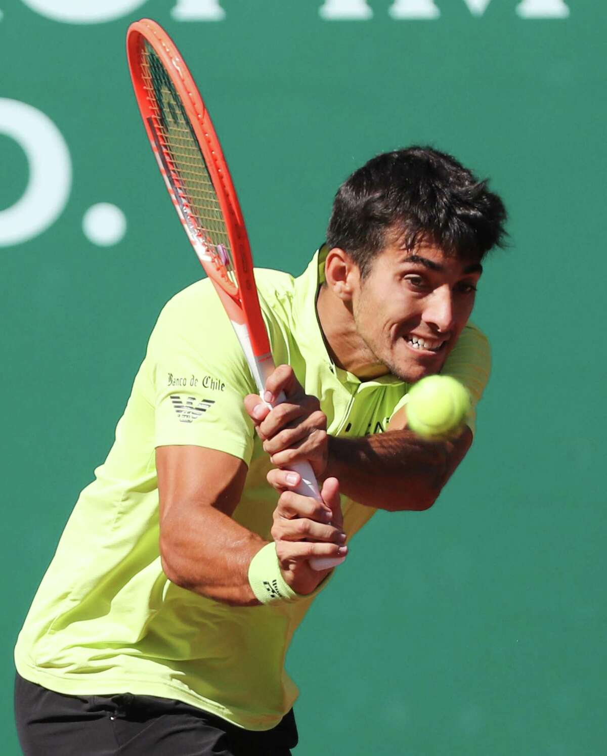 Christian Garin, CHI, returns a hit against Jordan Thompson, AUS, during the second round of the Fayez Sarofim & Co. U.S. Men’s Clay Court Championship at River Oaks Country Club in Houston on Thursday, April 7, 2022.