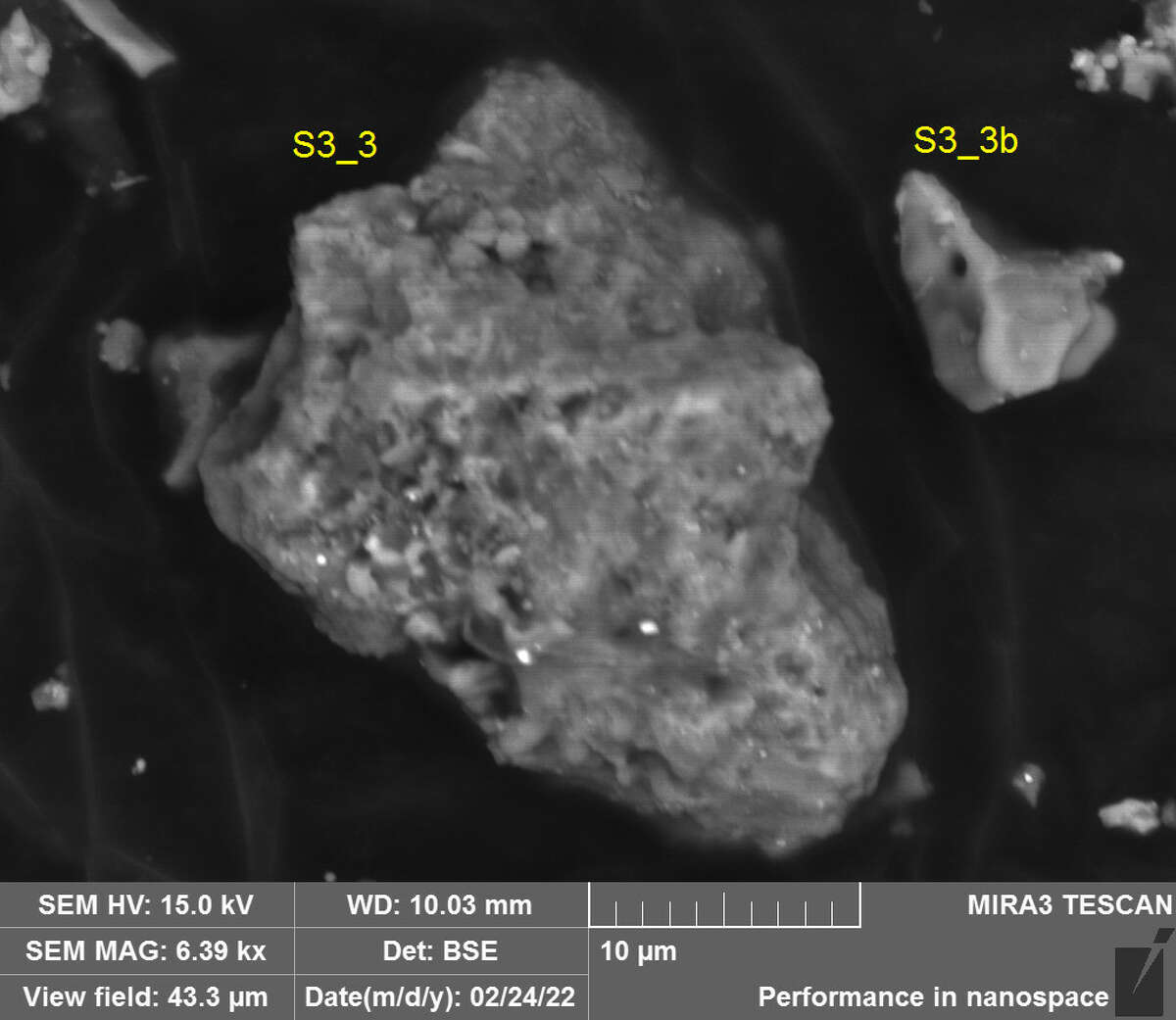 The lunar dust sample under a microscope.